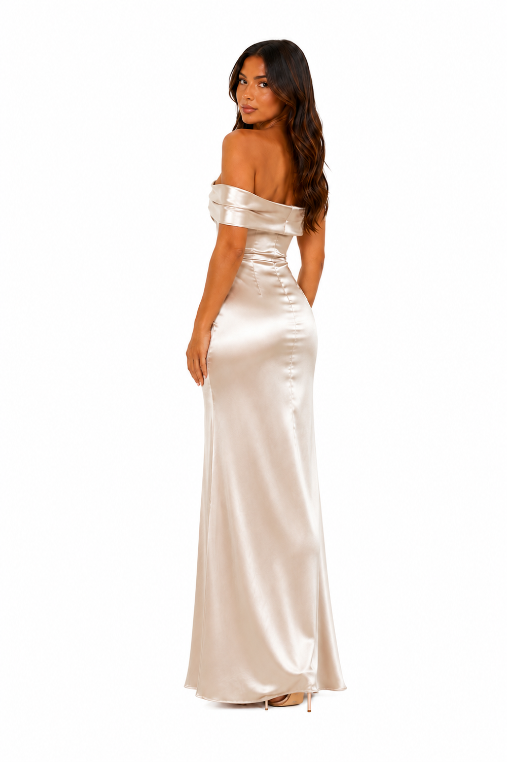 Athena Off-Shoulder Satin Bridesmaid Gown