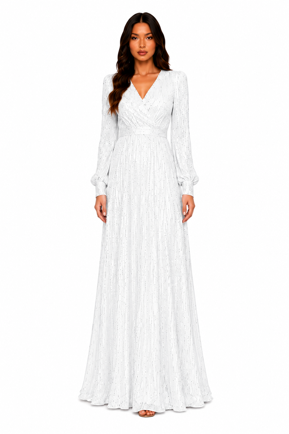 Marlene Sequined V-Neck Evening Gown