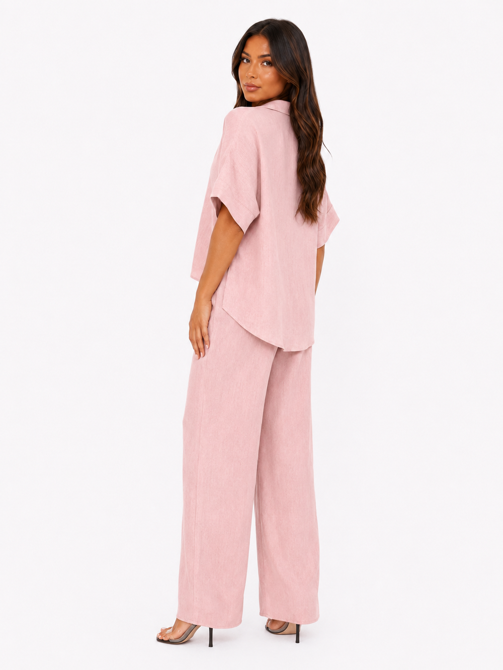 Linen-Blend Shirt & Wide-Leg Pants Set