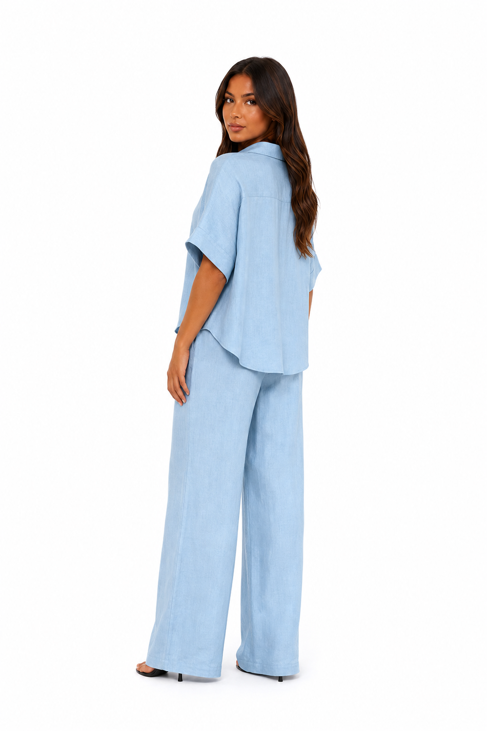 Linen-Blend Shirt & Wide-Leg Pants Set