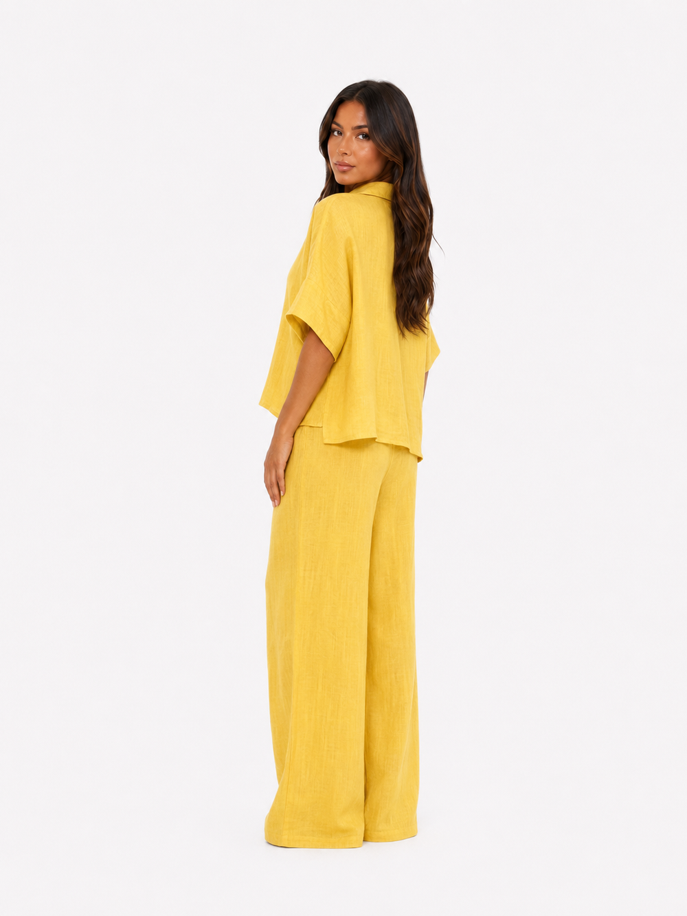 Linen-Blend Shirt & Wide-Leg Pants Set
