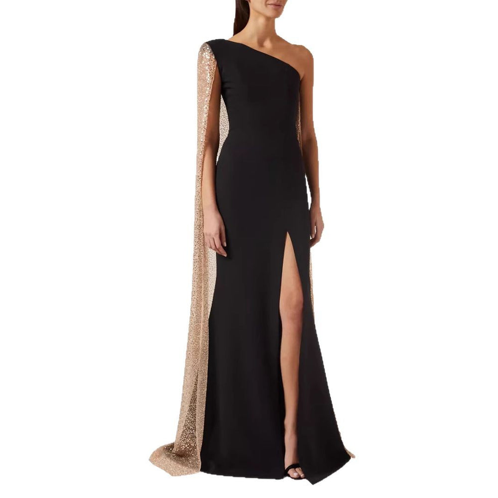 Cassia One-Shoulder Cloak Cocktail Dress