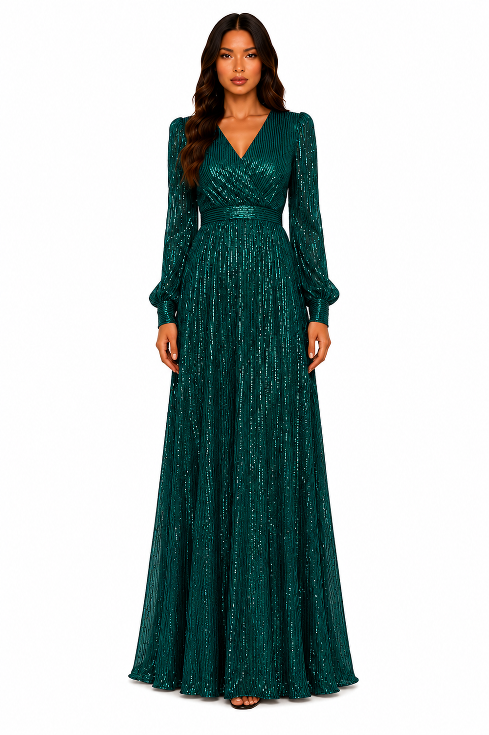 Marlene Sequined V-Neck Evening Gown