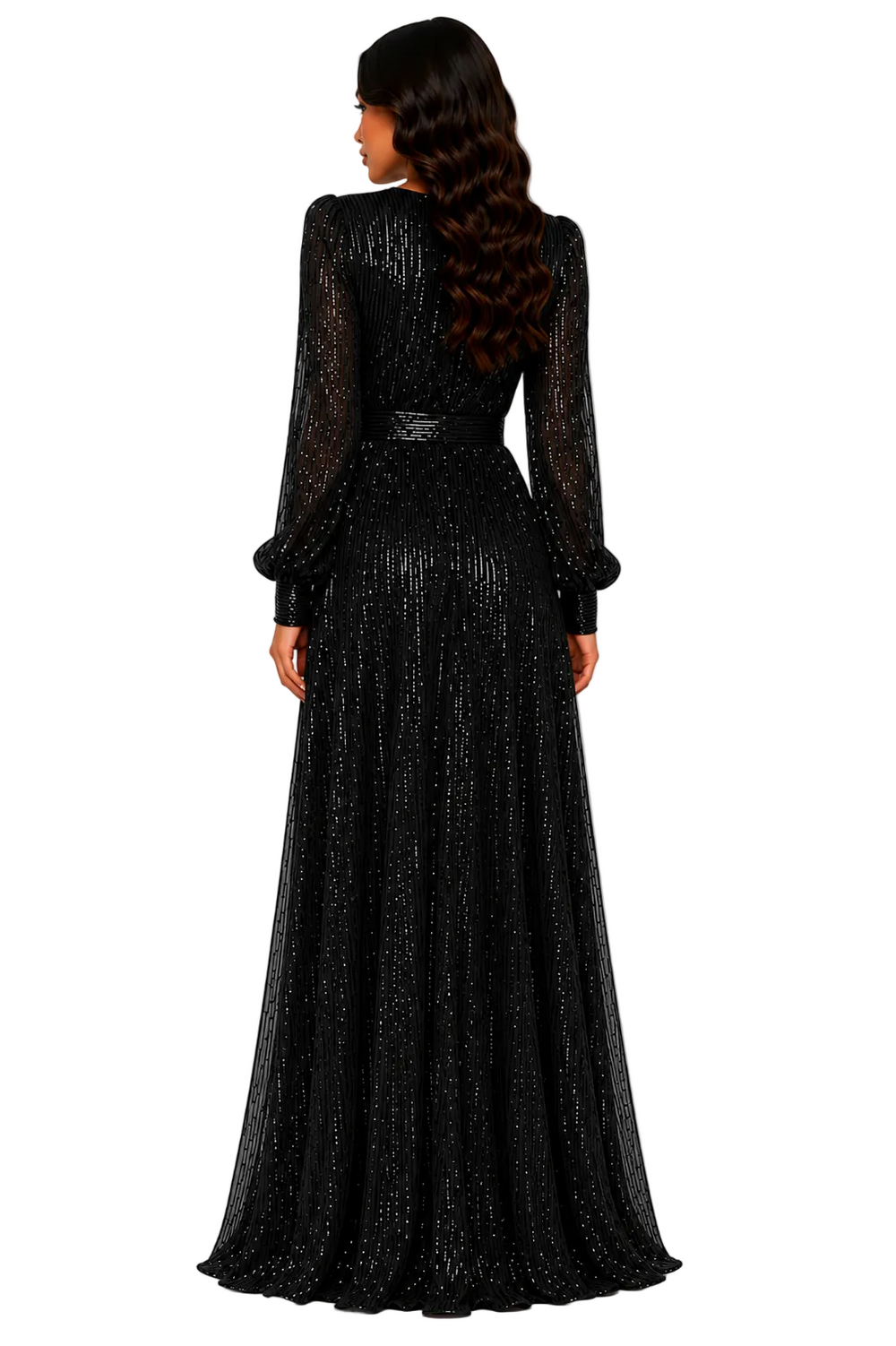 Marlene Sequined V-Neck Evening Gown