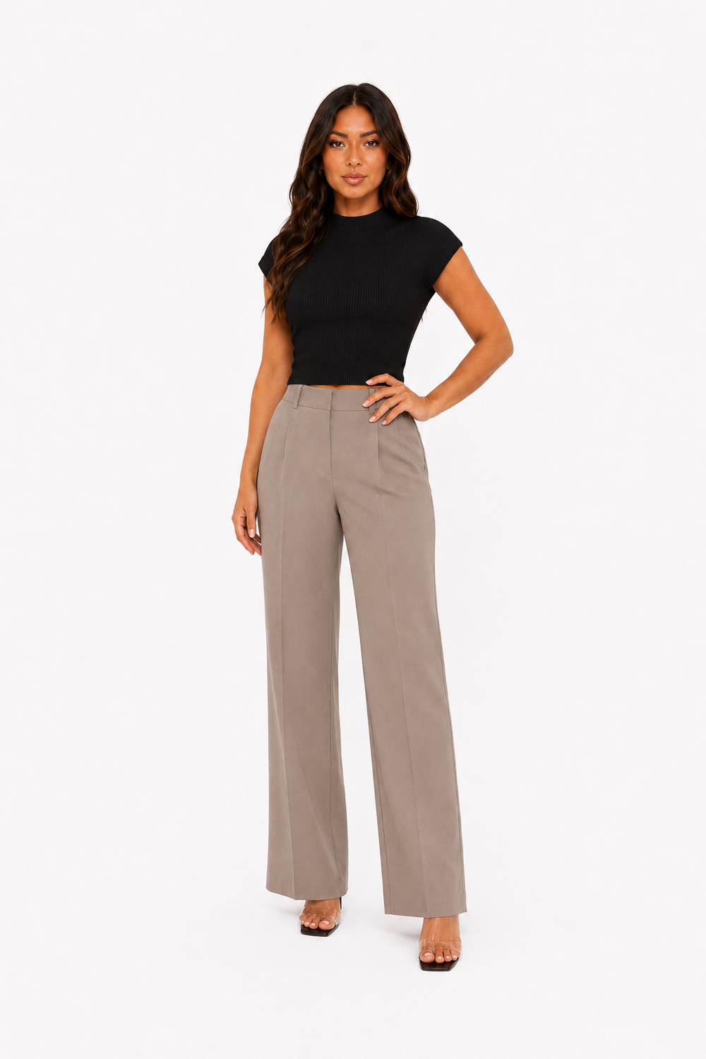 Half-Neck Cropped Knit Tee