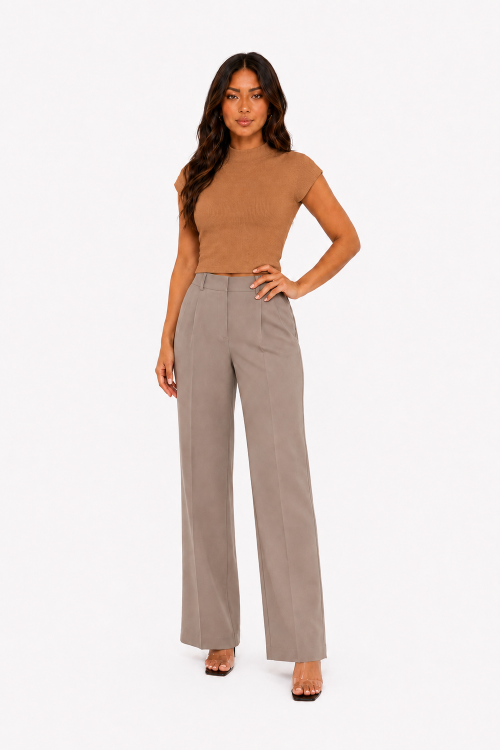 Half-Neck Cropped Knit Tee