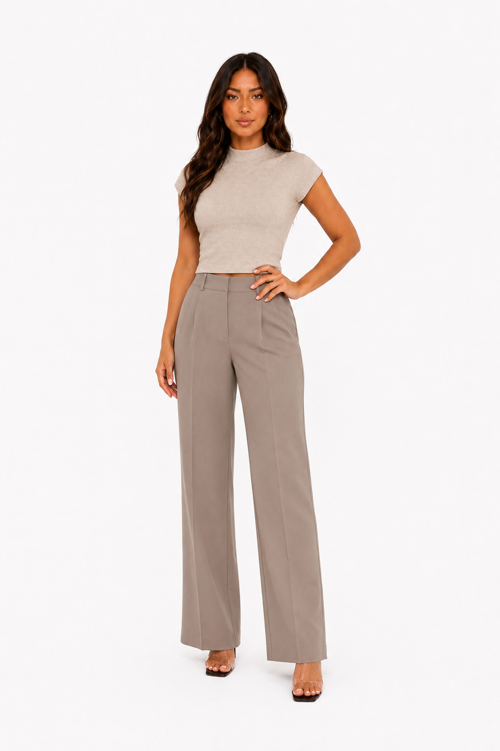 Half-Neck Cropped Knit Tee