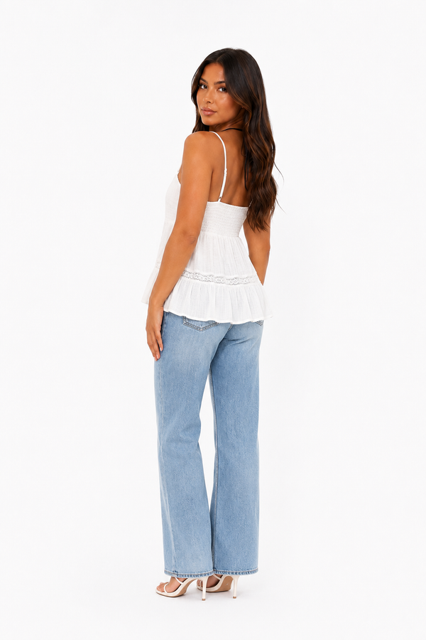 Provence Lace-Panel V-Neck Top